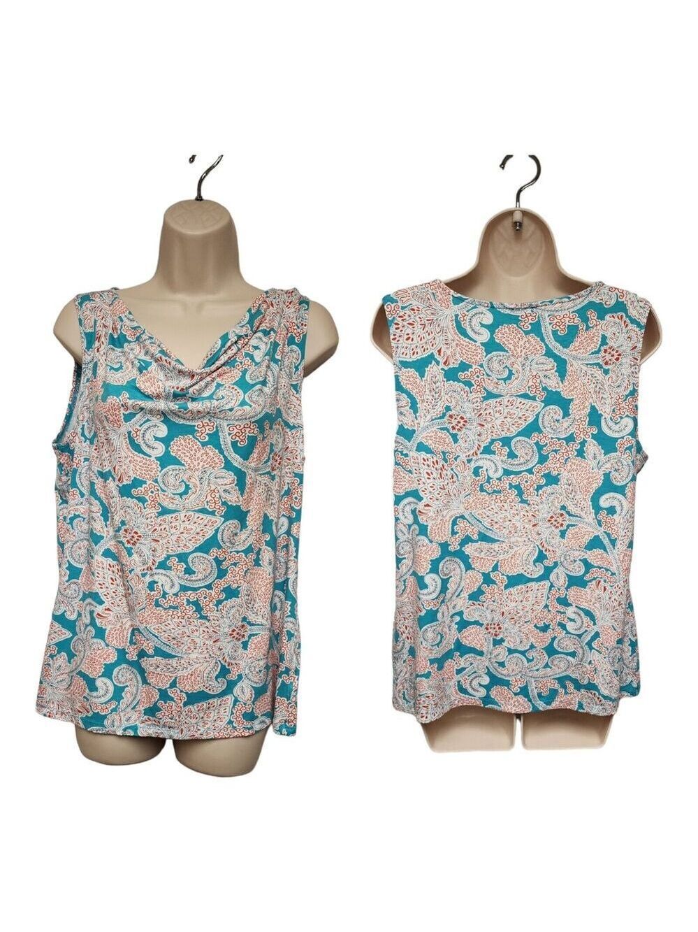 Talbots Womens Blue Red Floral Paisley Tank Top Cowl Neck Size M